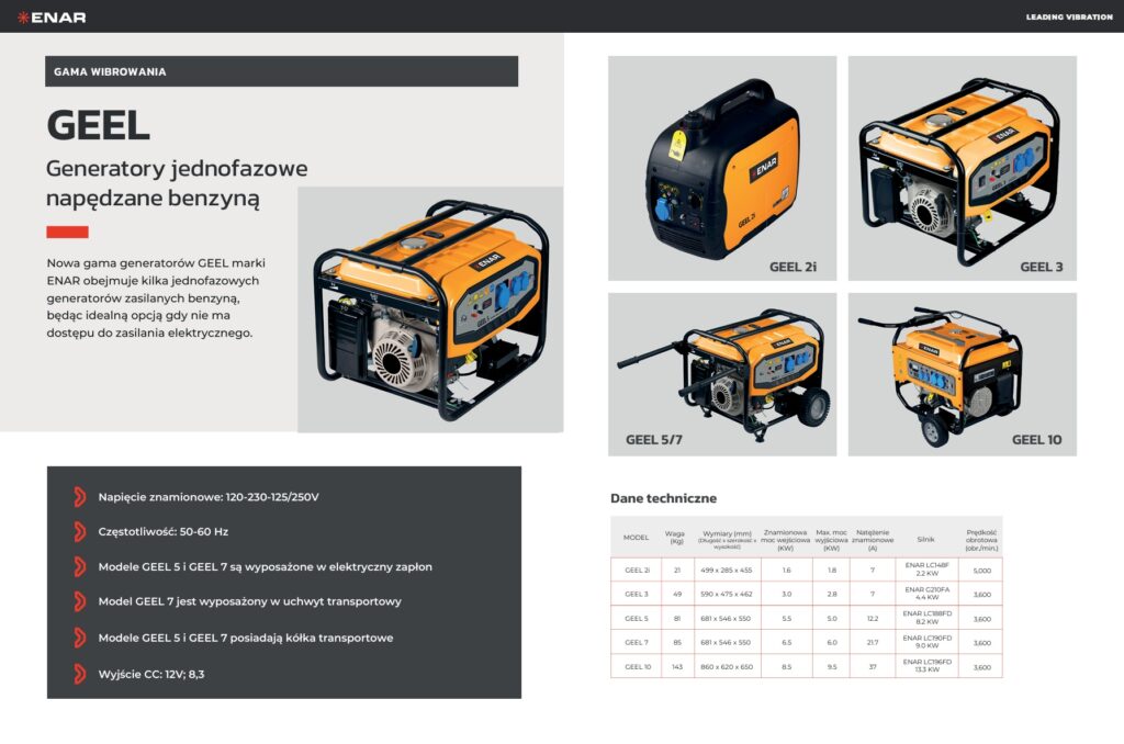 Karta katalogowa agregatów prądotwórczych Enar Geel