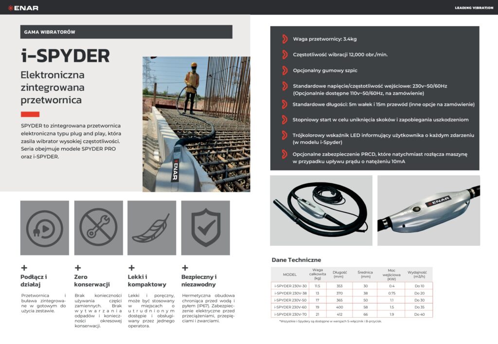 Karta katalogowa buław wibracyjnych na 230V Enar i-Spyder