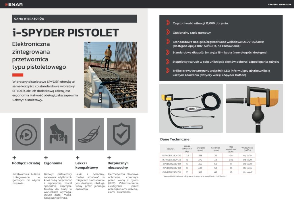 Karta katalogowa buław wibracyjnych na 230V Enar i-Spyder Pistolet