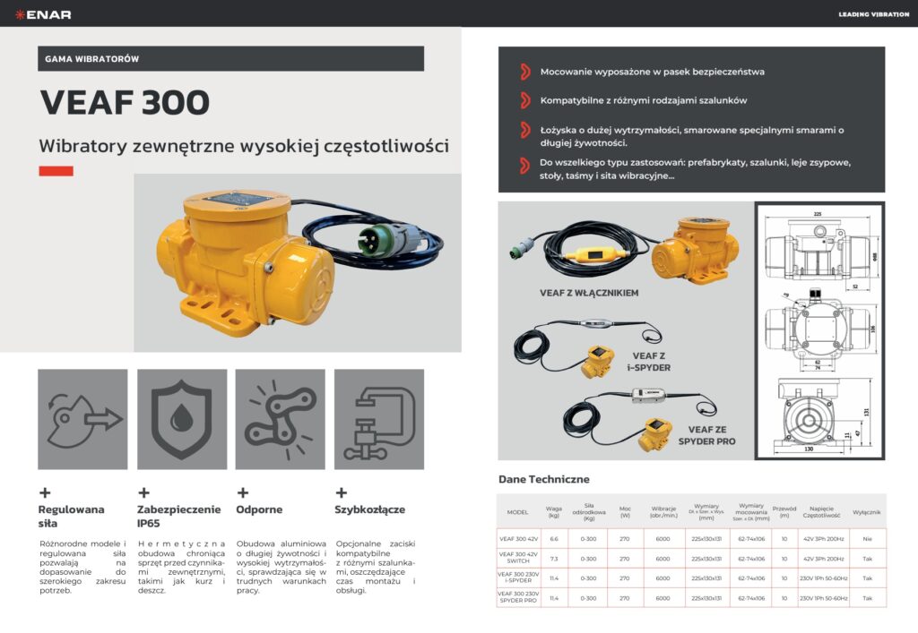 Karta katalogowa elektrowibratorów zewnętrznych Enar VEAF