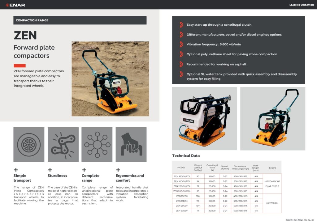 Karta katalogowa zagęszczarek gruntu Enar ZEN