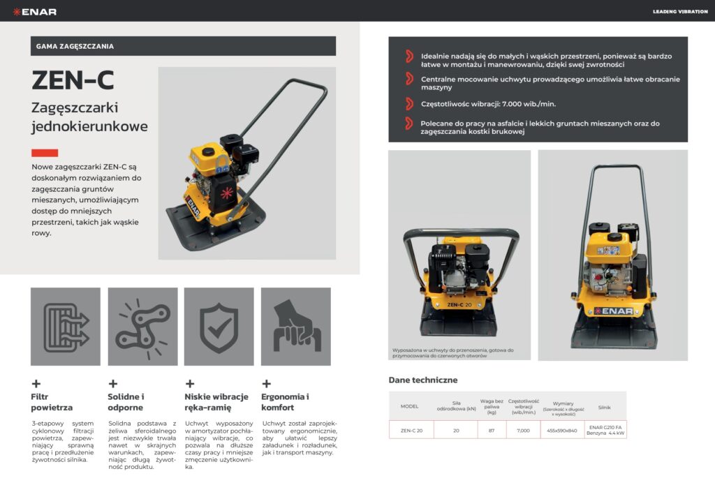Karta katalogowa zagęszczarek gruntu Enar ZEN-C