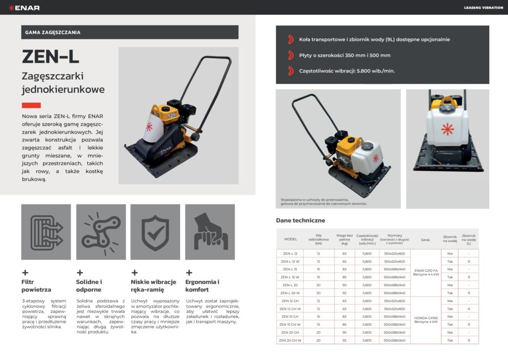 Karta katalogowa zagęszczarek gruntu Enar ZEN-L