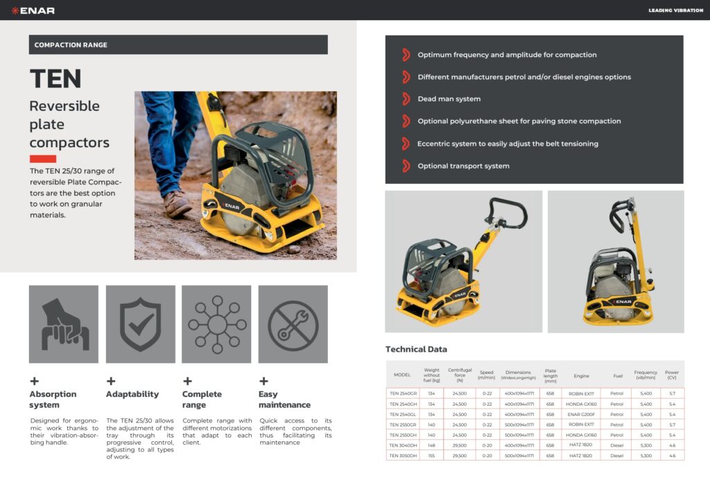 Karta katalogowa zagęszczarek gruntu Enar TEN